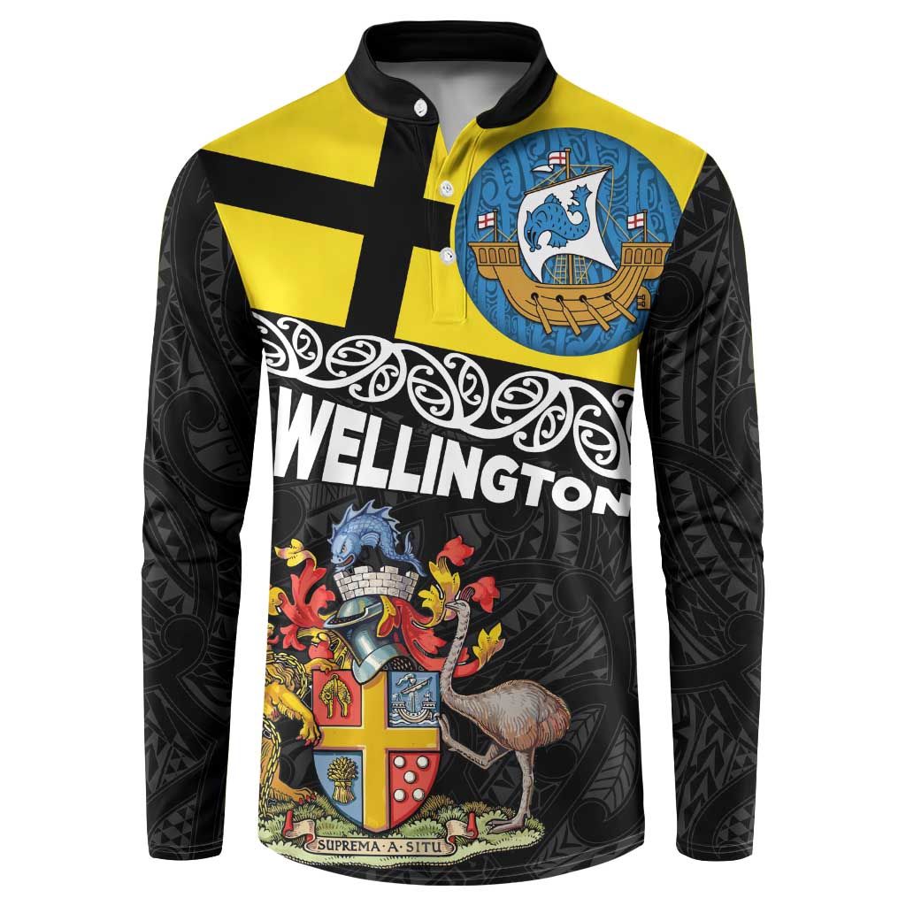 New Zealand Wellington Button Sweatshirt The Capital's Emblems Flag and Koru Art