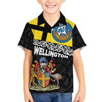 New Zealand Wellington Family Matching Tank Maxi Dress and Hawaiian Shirt The Capital's Emblems Flag and Koru Art LT03 Son's Shirt Black - Polynesian Pride