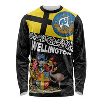 New Zealand Wellington Long Sleeve Shirt The Capital's Emblems Flag and Koru Art LT03 Unisex Black - Polynesian Pride