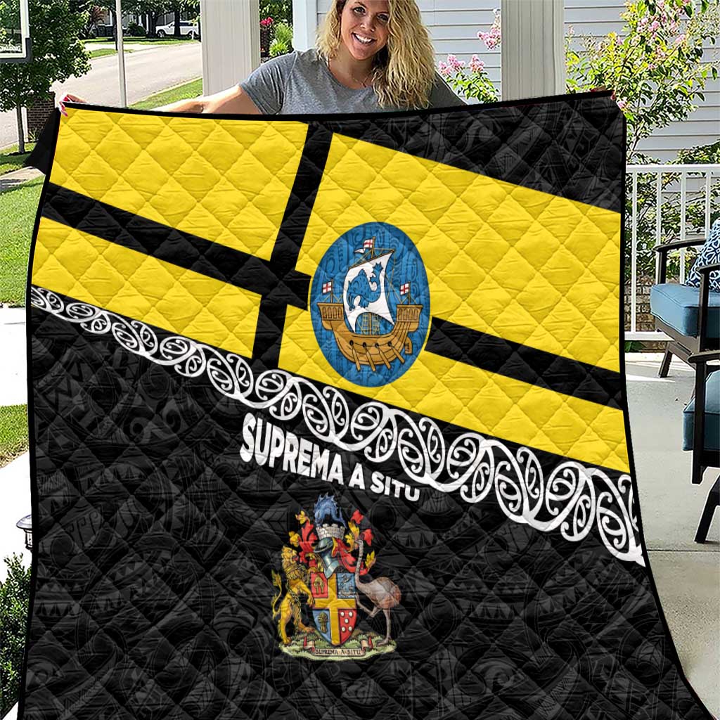 New Zealand Wellington Quilt The Capital's Emblems Flag and Koru Art LT03 Black - Polynesian Pride