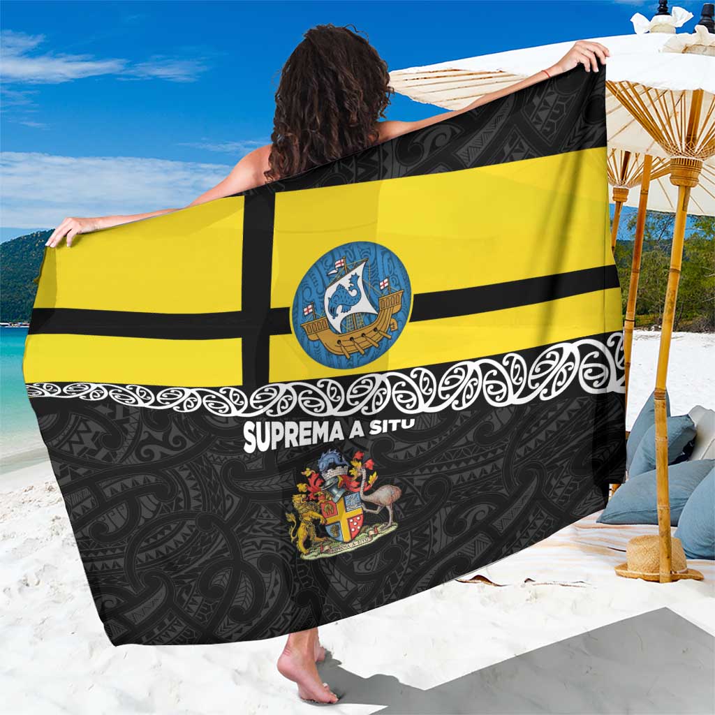 New Zealand Wellington Sarong The Capital's Emblems Flag and Koru Art LT03 One Size 44 x 66 inches Black - Polynesian Pride
