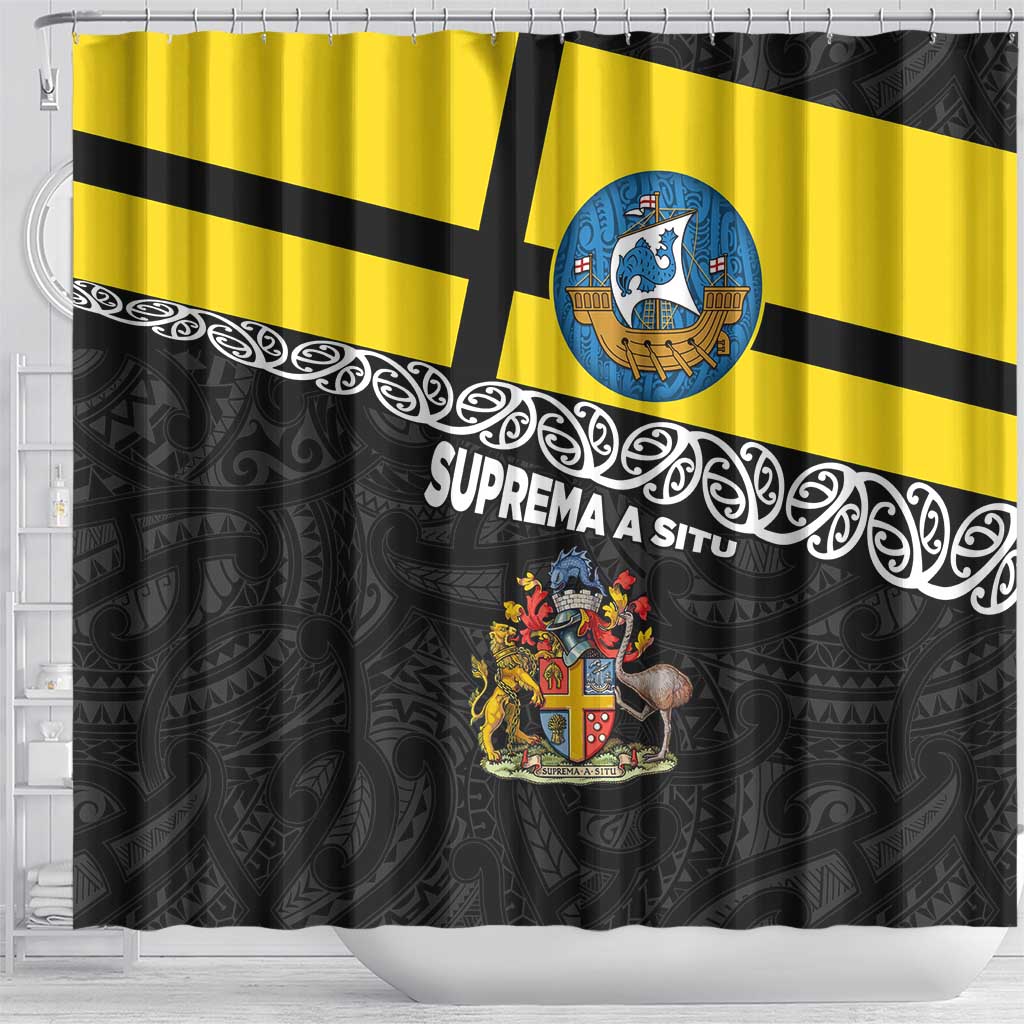 New Zealand Wellington Shower Curtain The Capital's Emblems Flag and Koru Art