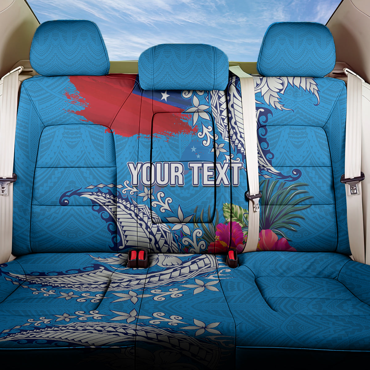 Personalised Samoa Coat Of Arms Back Car Seat Cover Tropical Flower Blue Polynesian Pattern LT03 One Size Blue - Polynesian Pride