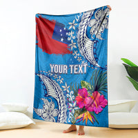 Personalised Samoa Coat Of Arms Blanket Tropical Flower Blue Polynesian Pattern LT03 Blue - Polynesian Pride