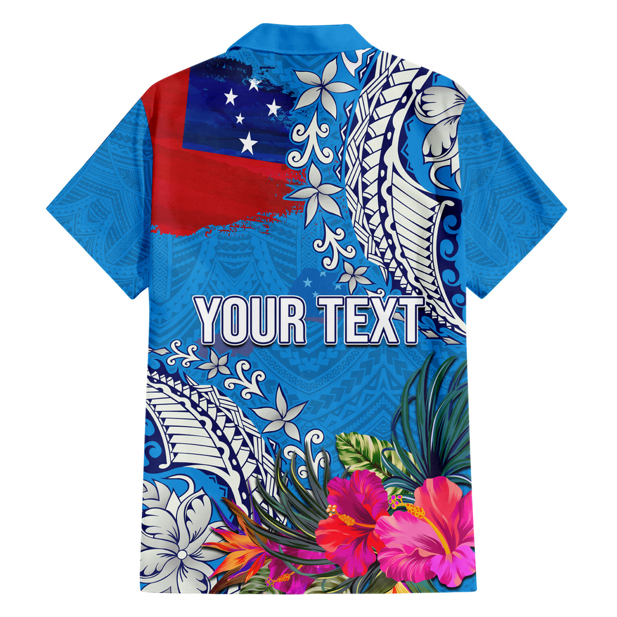 Personalised Samoa Coat Of Arms Family Matching Short Sleeve Bodycon Dress and Hawaiian Shirt Tropical Flower Blue Polynesian Pattern LT03 - Polynesian Pride