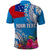 Personalised Samoa Coat Of Arms Polo Shirt Tropical Flower Blue Polynesian Pattern LT03 - Polynesian Pride