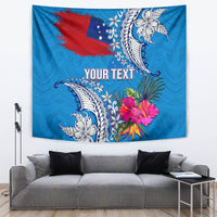 Personalised Samoa Coat Of Arms Tapestry Tropical Flower Blue Polynesian Pattern LT03 - Polynesian Pride
