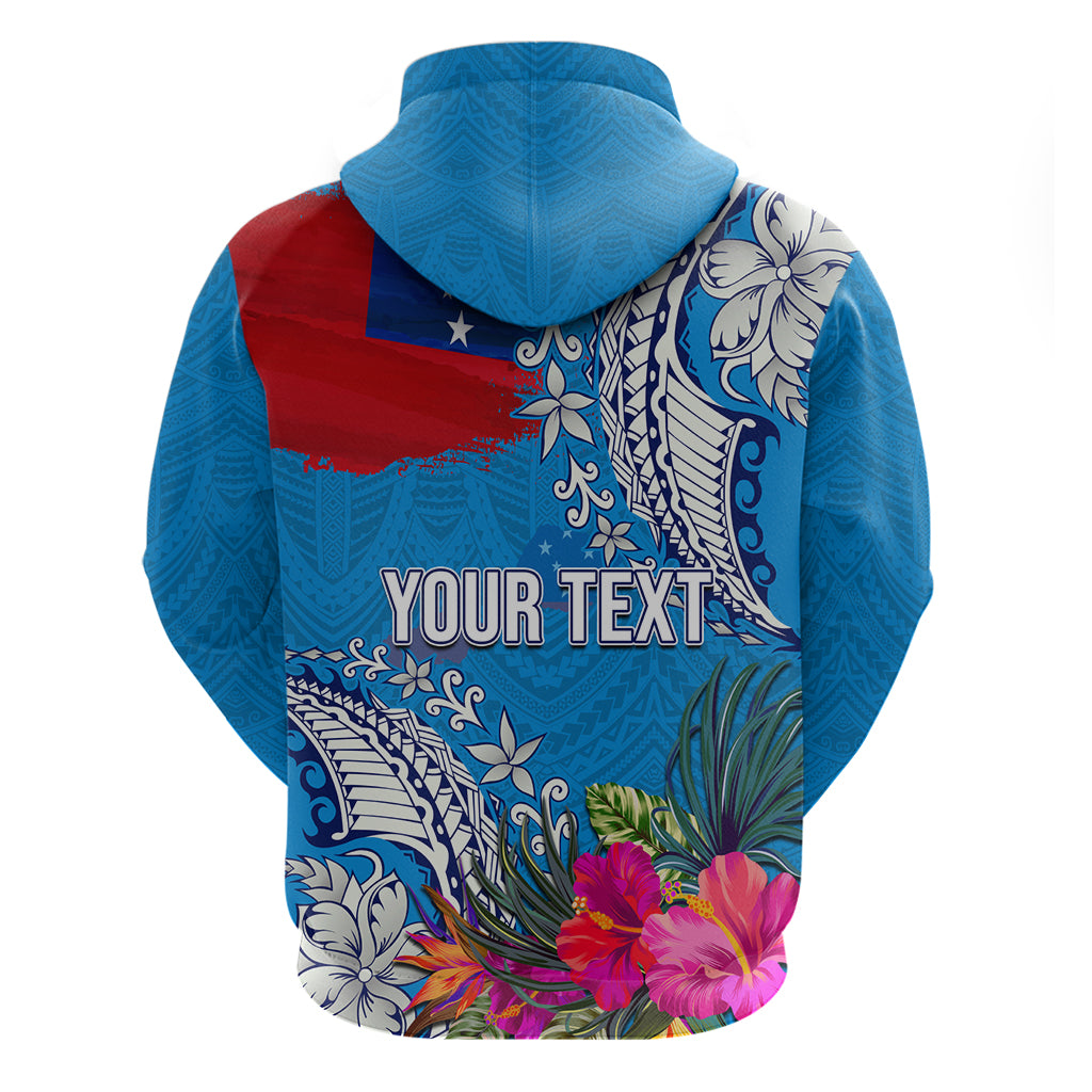 Personalised Samoa Coat Of Arms Zip Hoodie Tropical Flower Blue Polynesian Pattern LT03 - Polynesian Pride