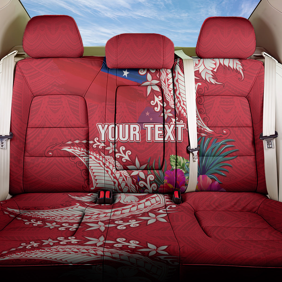 Personalised Samoa Coat Of Arms Back Car Seat Cover Tropical Flower Red Polynesian Pattern LT03 One Size Red - Polynesian Pride