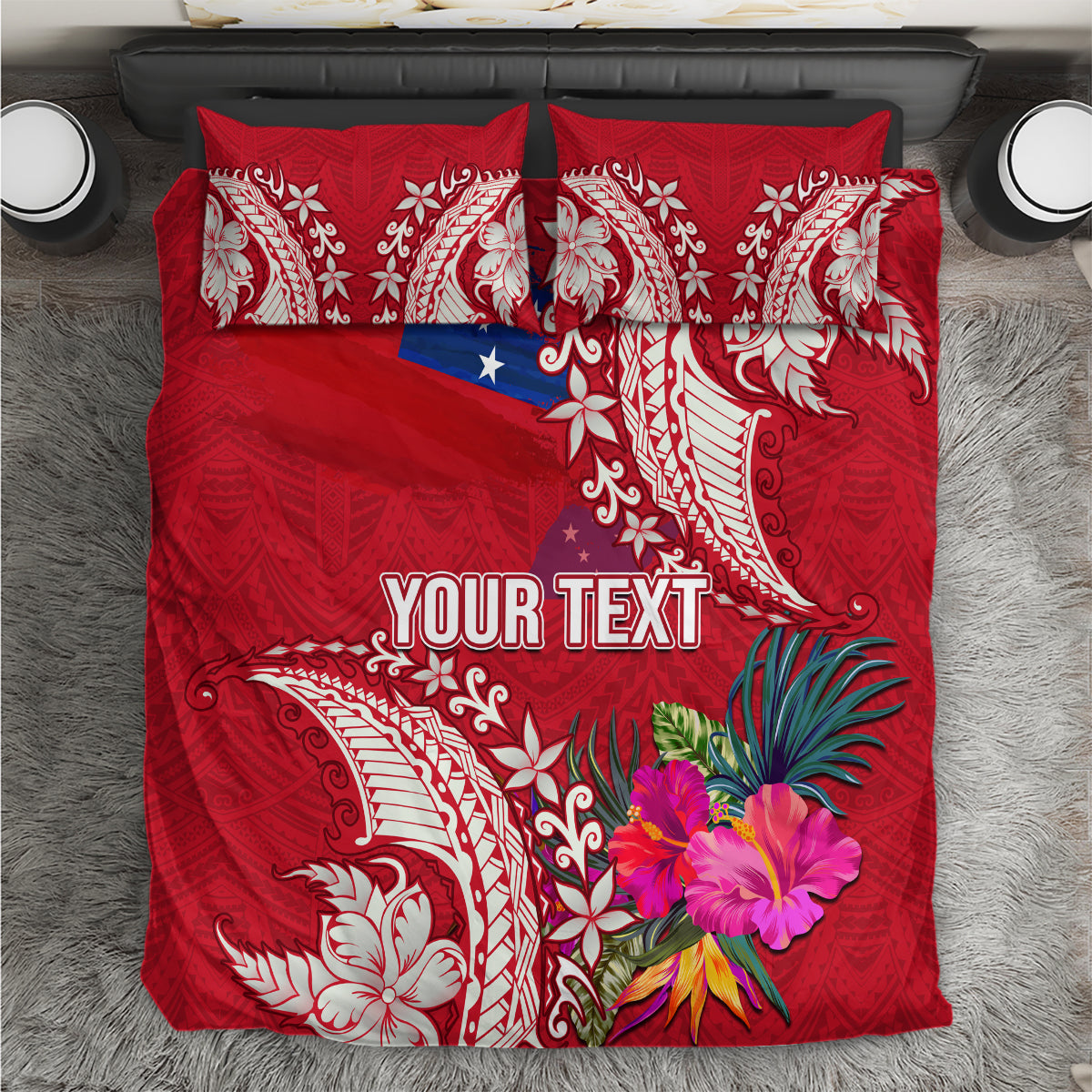 Personalised Samoa Coat Of Arms Bedding Set Tropical Flower Red Polynesian Pattern LT03 Red - Polynesian Pride