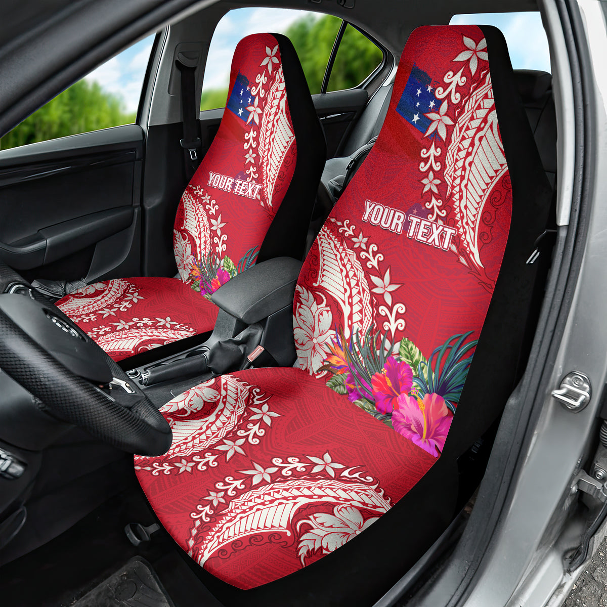 Personalised Samoa Coat Of Arms Car Seat Cover Tropical Flower Red Polynesian Pattern LT03 - Polynesian Pride