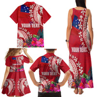 Personalised Samoa Coat Of Arms Family Matching Tank Maxi Dress and Hawaiian Shirt Tropical Flower Red Polynesian Pattern LT03 - Polynesian Pride