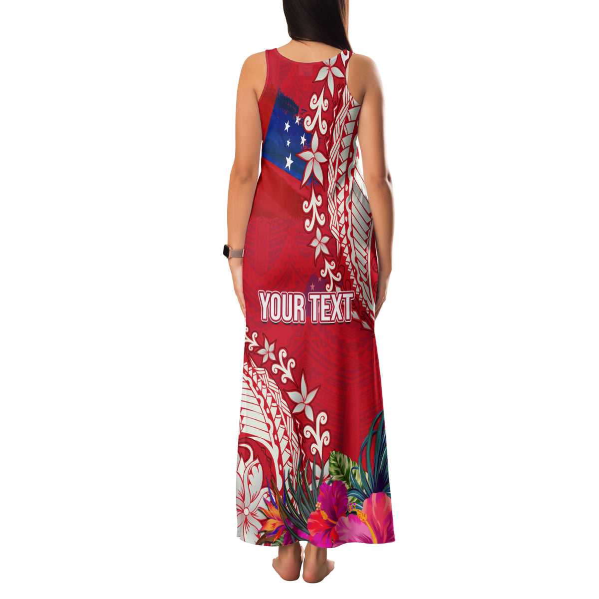 Personalised Samoa Coat Of Arms Family Matching Tank Maxi Dress and Hawaiian Shirt Tropical Flower Red Polynesian Pattern LT03 - Polynesian Pride