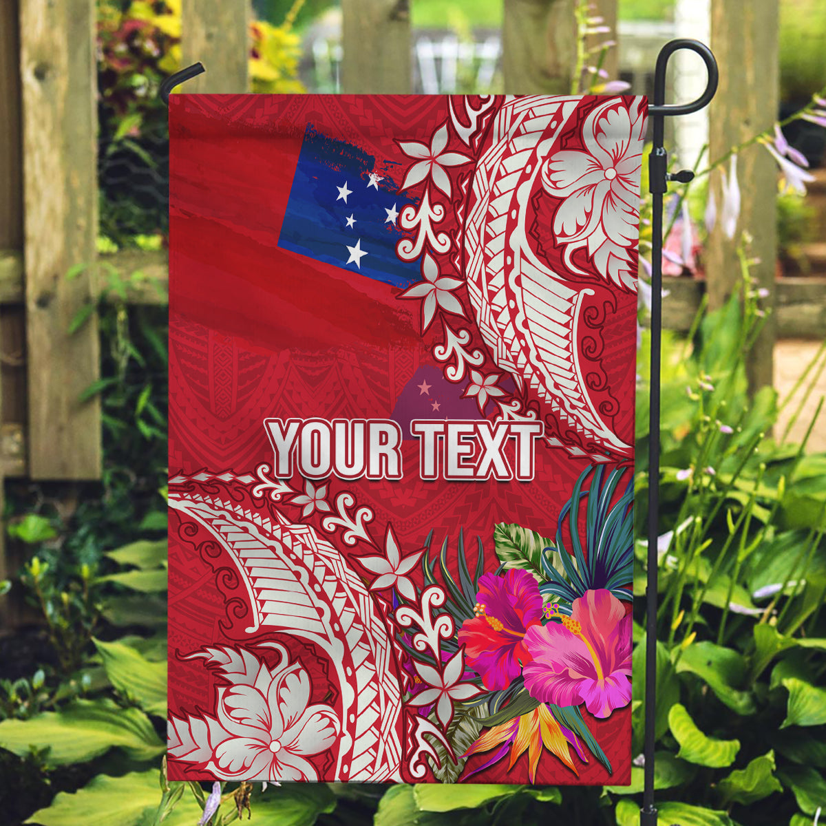 Personalised Samoa Coat Of Arms Garden Flag Tropical Flower Red Polynesian Pattern LT03 Garden Flag Red - Polynesian Pride