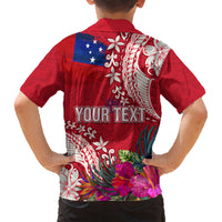 Personalised Samoa Coat Of Arms Kid Hawaiian Shirt Tropical Flower Red Polynesian Pattern LT03 - Polynesian Pride