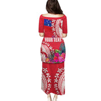 Personalised Samoa Coat Of Arms Puletasi Tropical Flower Red Polynesian Pattern LT03 - Polynesian Pride