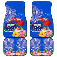 Personalised Samoa Coat Of Arms Car Mats Hibiscus Polynesian Tattoo Pattern LT03 Blue - Polynesian Pride