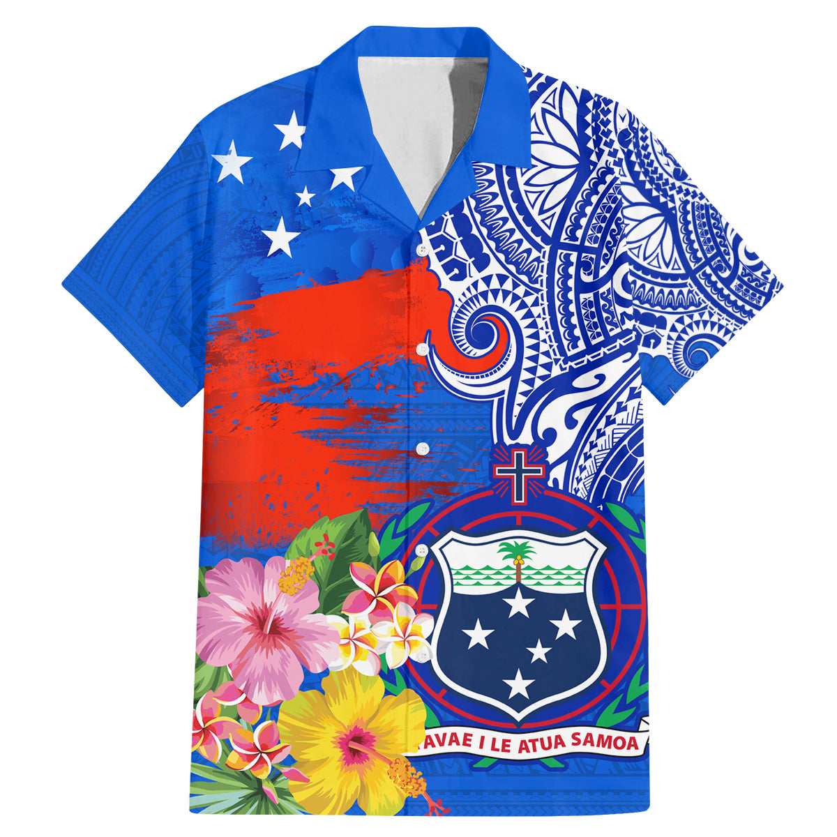 Personalised Samoa Coat Of Arms Family Matching Mermaid Dress and Hawaiian Shirt Hibiscus Polynesian Tattoo Pattern LT03 Dad's Shirt - Short Sleeve Blue - Polynesian Pride