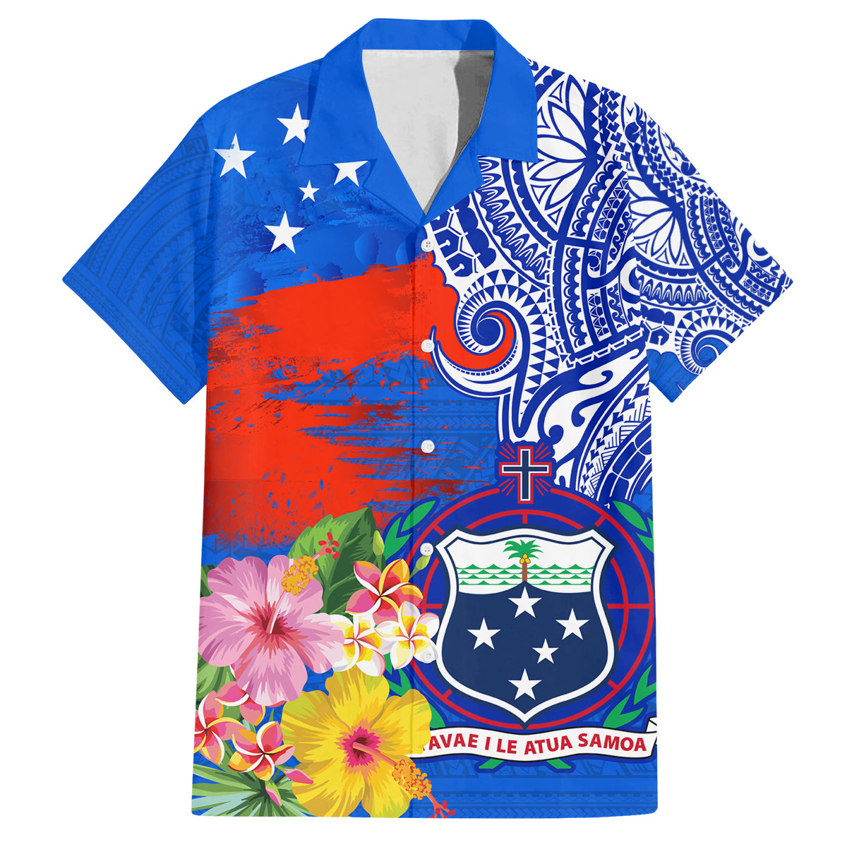 Personalised Samoa Coat Of Arms Family Matching Summer Maxi Dress and Hawaiian Shirt Hibiscus Polynesian Tattoo Pattern LT03 Dad's Shirt - Short Sleeve Blue - Polynesian Pride