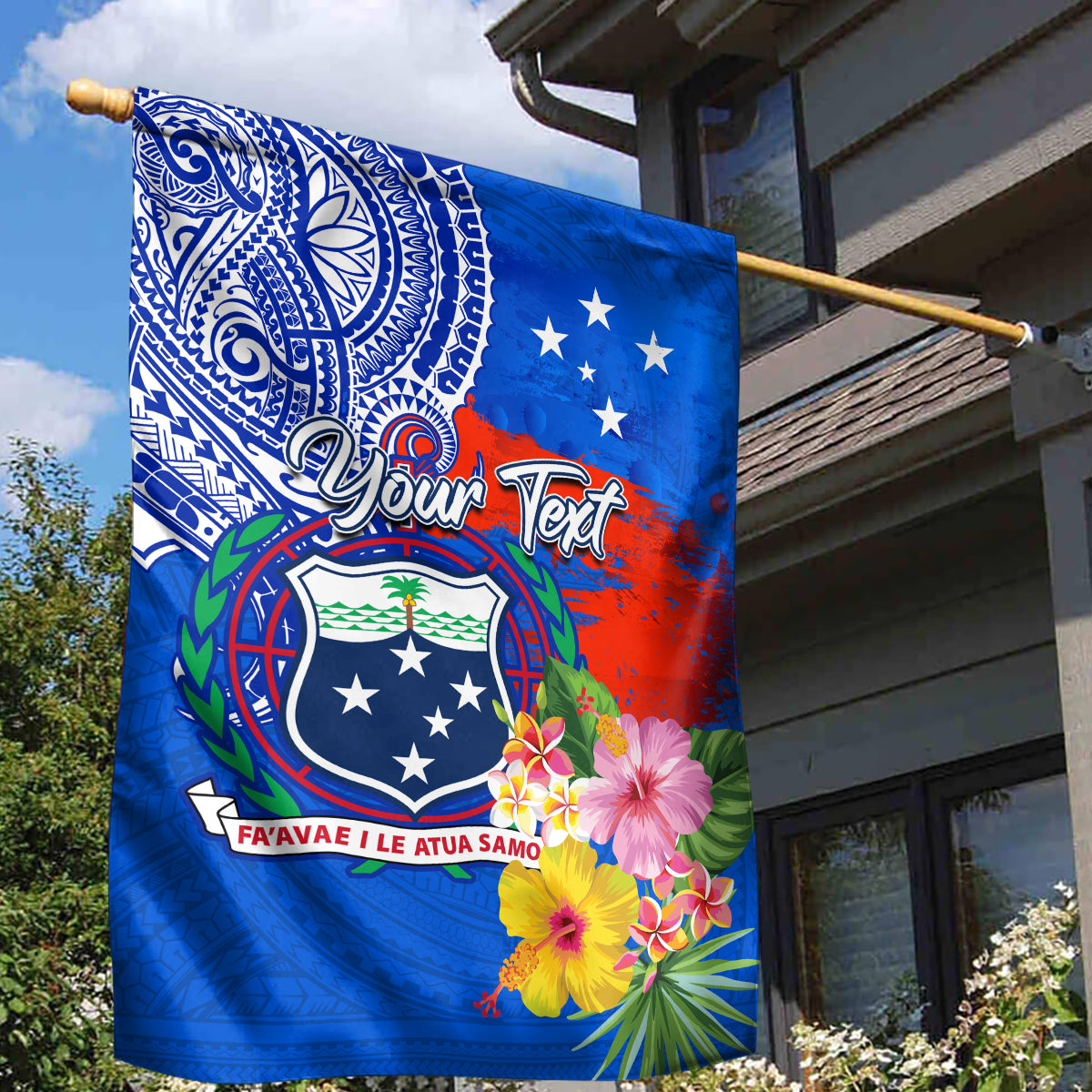 Personalised Samoa Coat Of Arms Garden Flag Hibiscus Polynesian Tattoo Pattern LT03 - Polynesian Pride