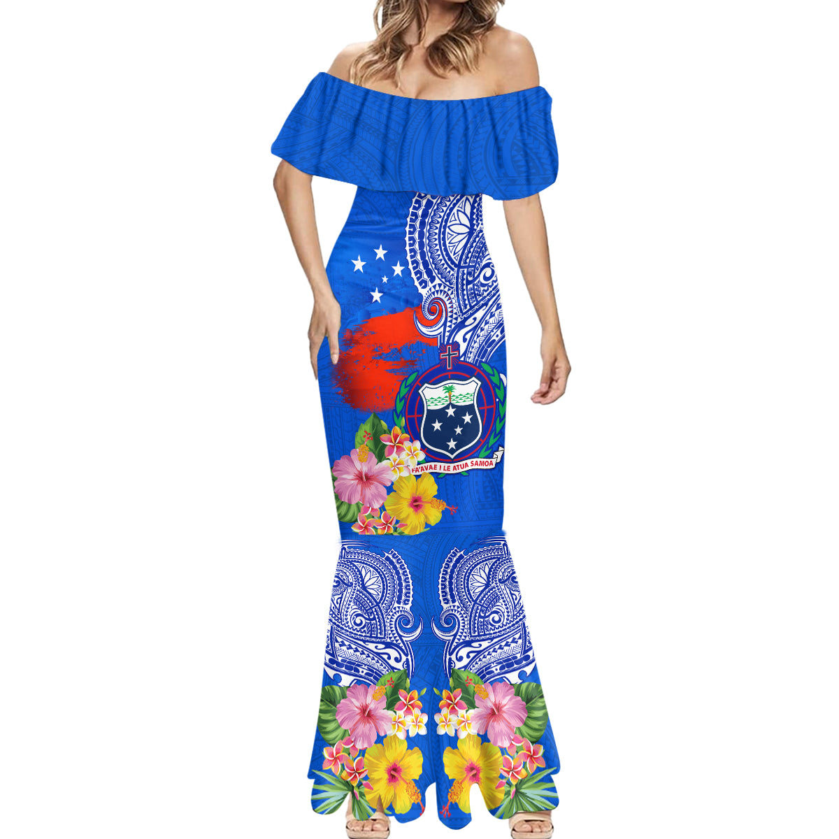 Personalised Samoa Coat Of Arms Mermaid Dress Hibiscus Polynesian Tattoo Pattern LT03 - Polynesian Pride