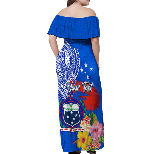 Samoa Off Shoulder Long Dress Samoan Coat Of Arms With Coconut Purple Style