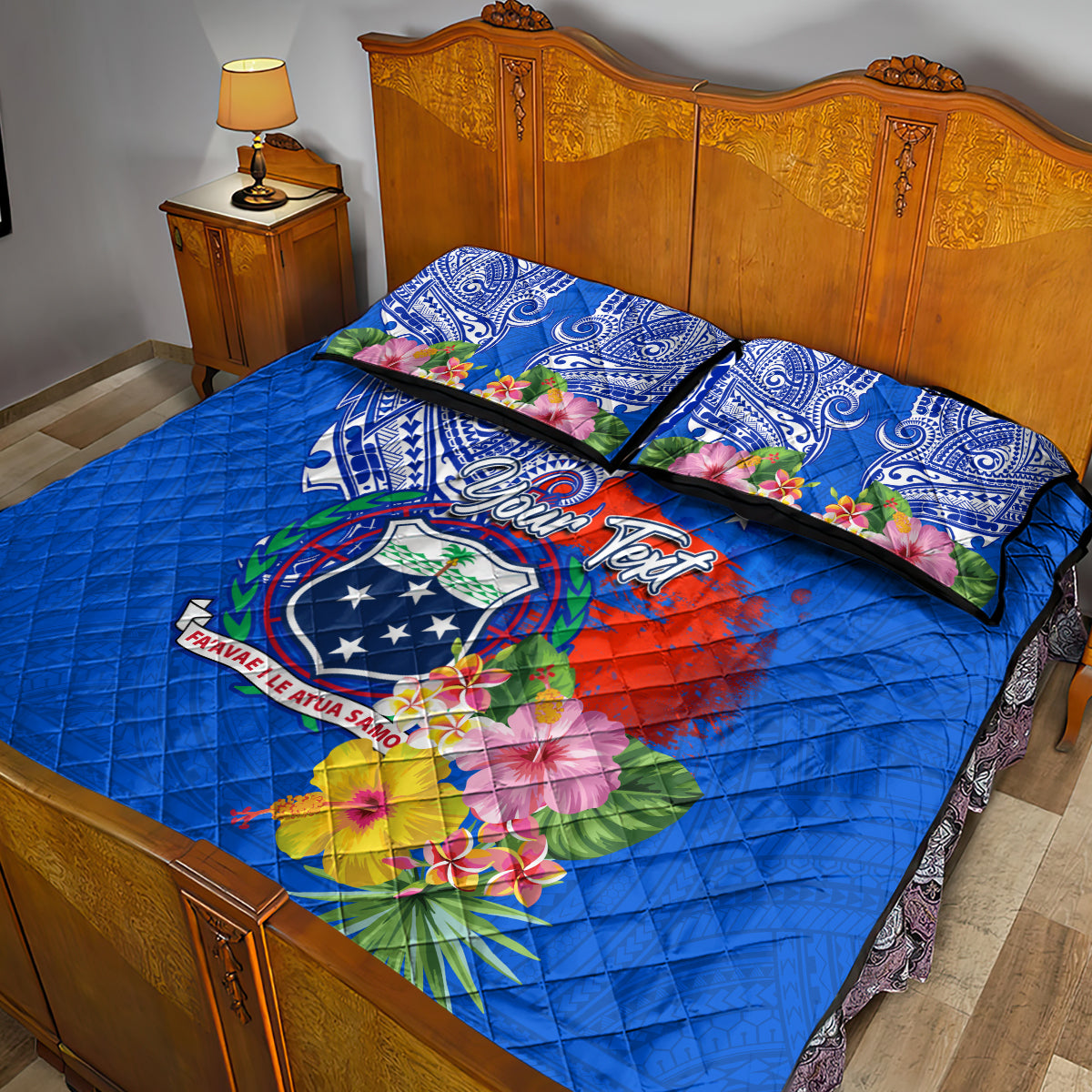 Personalised Samoa Coat Of Arms Quilt Bed Set Hibiscus Polynesian Tattoo Pattern LT03 - Polynesian Pride