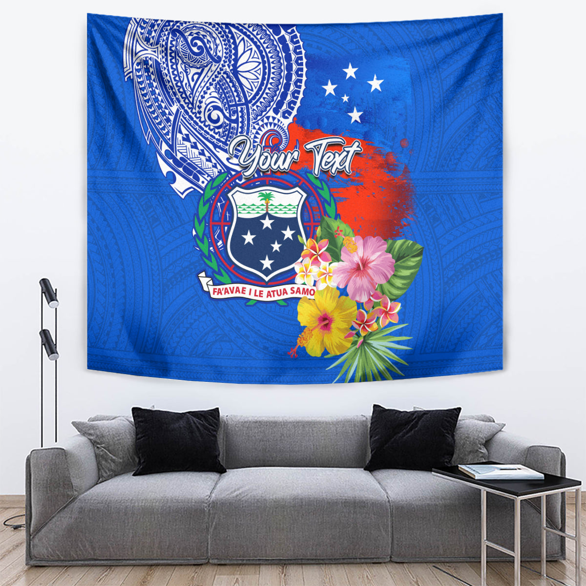 Personalised Samoa Coat Of Arms Tapestry Hibiscus Polynesian Tattoo Pattern LT03 - Polynesian Pride