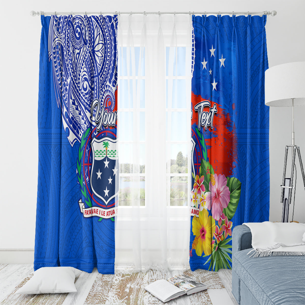 Personalised Samoa Coat Of Arms Window Curtain Hibiscus Polynesian Tattoo Pattern LT03 - Polynesian Pride