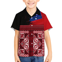 Samoa Flag Day Family Matching Off Shoulder Long Sleeve Dress and Hawaiian Shirt Siapo Pattern and Ula Fala LT03 Son's Shirt Red - Polynesian Pride