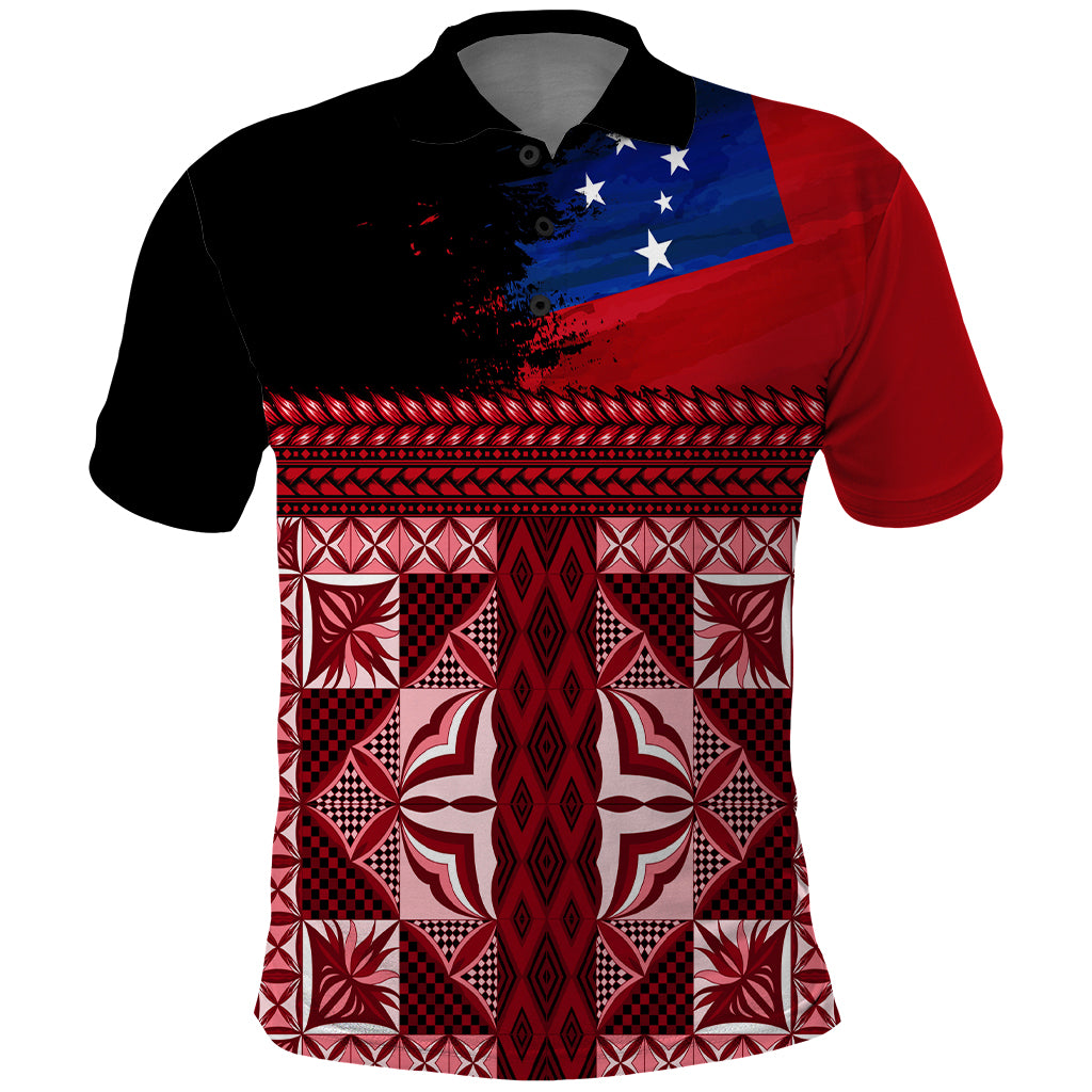 Samoa Flag Day Polo Shirt Siapo Pattern and Ula Fala LT03 Red - Polynesian Pride