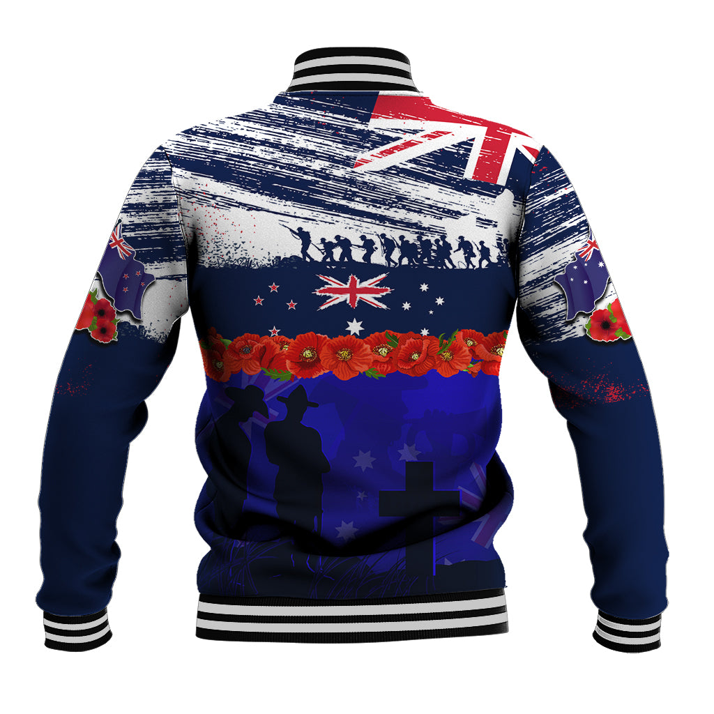 New Zealand and Australia ANZAC Day Baseball Jacket Lest We Forget Red Poppy Flowers and Soldier LT03 - Polynesian Pride