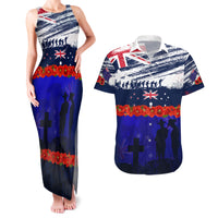 New Zealand and Australia ANZAC Day Couples Matching Tank Maxi Dress and Hawaiian Shirt Lest We Forget Red Poppy Flowers and Soldier LT03 Blue - Polynesian Pride