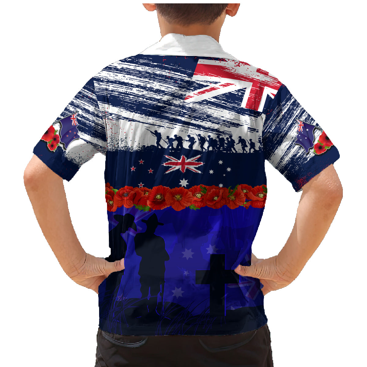 New Zealand and Australia ANZAC Day Family Matching Mermaid Dress and Hawaiian Shirt Lest We Forget Red Poppy Flowers and Soldier LT03 - Polynesian Pride