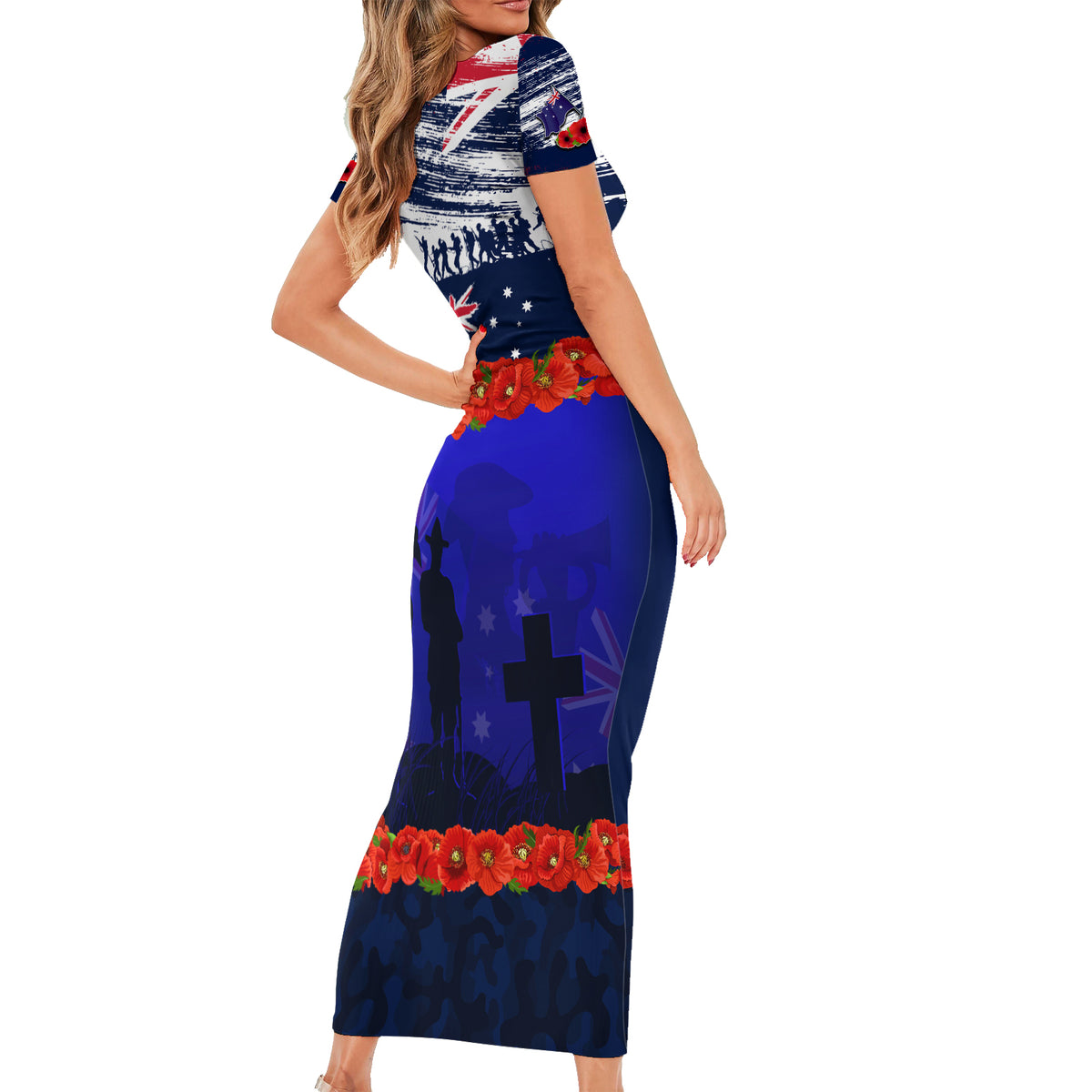 New Zealand and Australia ANZAC Day Family Matching Short Sleeve Bodycon Dress and Hawaiian Shirt Lest We Forget Red Poppy Flowers and Soldier LT03 - Polynesian Pride