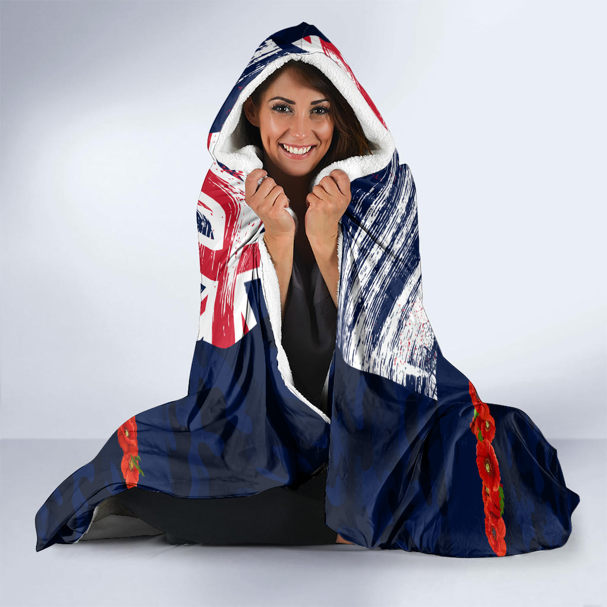 New Zealand and Australia ANZAC Day Hooded Blanket Lest We Forget Red Poppy Flowers and Soldier LT03 - Polynesian Pride