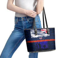 New Zealand and Australia ANZAC Day Leather Tote Bag Lest We Forget Red Poppy Flowers and Soldier LT03 - Polynesian Pride