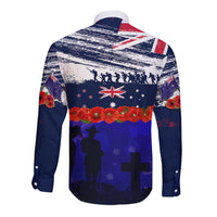 New Zealand and Australia ANZAC Day Long Sleeve Button Shirt Lest We Forget Red Poppy Flowers and Soldier LT03 - Polynesian Pride