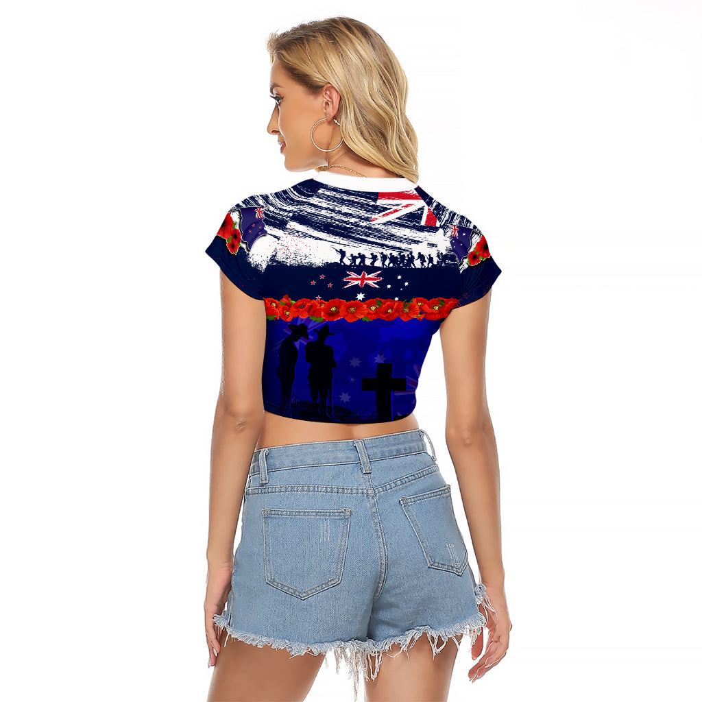 New Zealand and Australia ANZAC Day Raglan Cropped T Shirt Lest We Forget Red Poppy Flowers and Soldier LT03 - Polynesian Pride