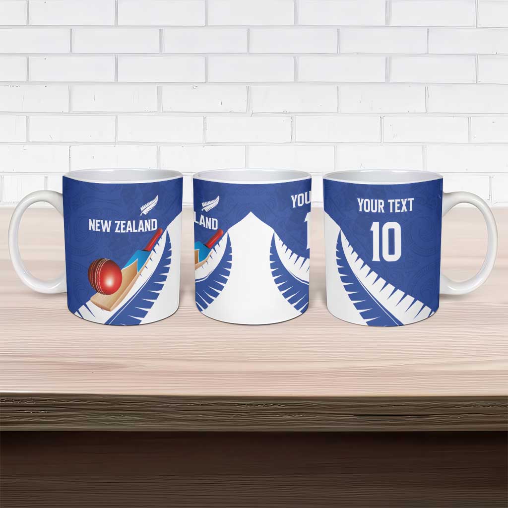 Custom New Zealand Cricket Ceramic Mug Kiwi Birds Haka Dance Blue Fern Sporty Style