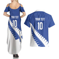 Custom New Zealand Cricket Couples Matching Summer Maxi Dress and Hawaiian Shirt Kiwi Birds Haka Dance Blue Fern Sporty Style