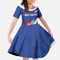 Custom New Zealand Cricket Family Matching Tank Maxi Dress and Hawaiian Shirt Kiwi Birds Haka Dance Blue Fern Sporty Style