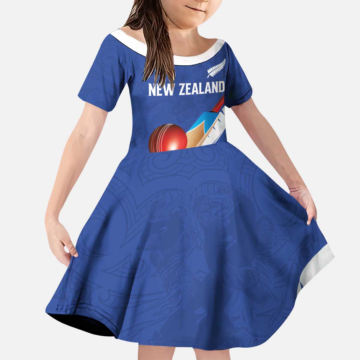Custom New Zealand Cricket Kid Short Sleeve Dress Kiwi Birds Haka Dance Blue Fern Sporty Style