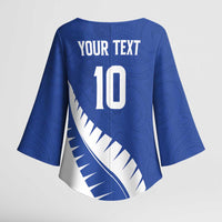 Custom New Zealand Cricket Kimono Sleeve Blouse Kiwi Birds Haka Dance Blue Fern Sporty Style