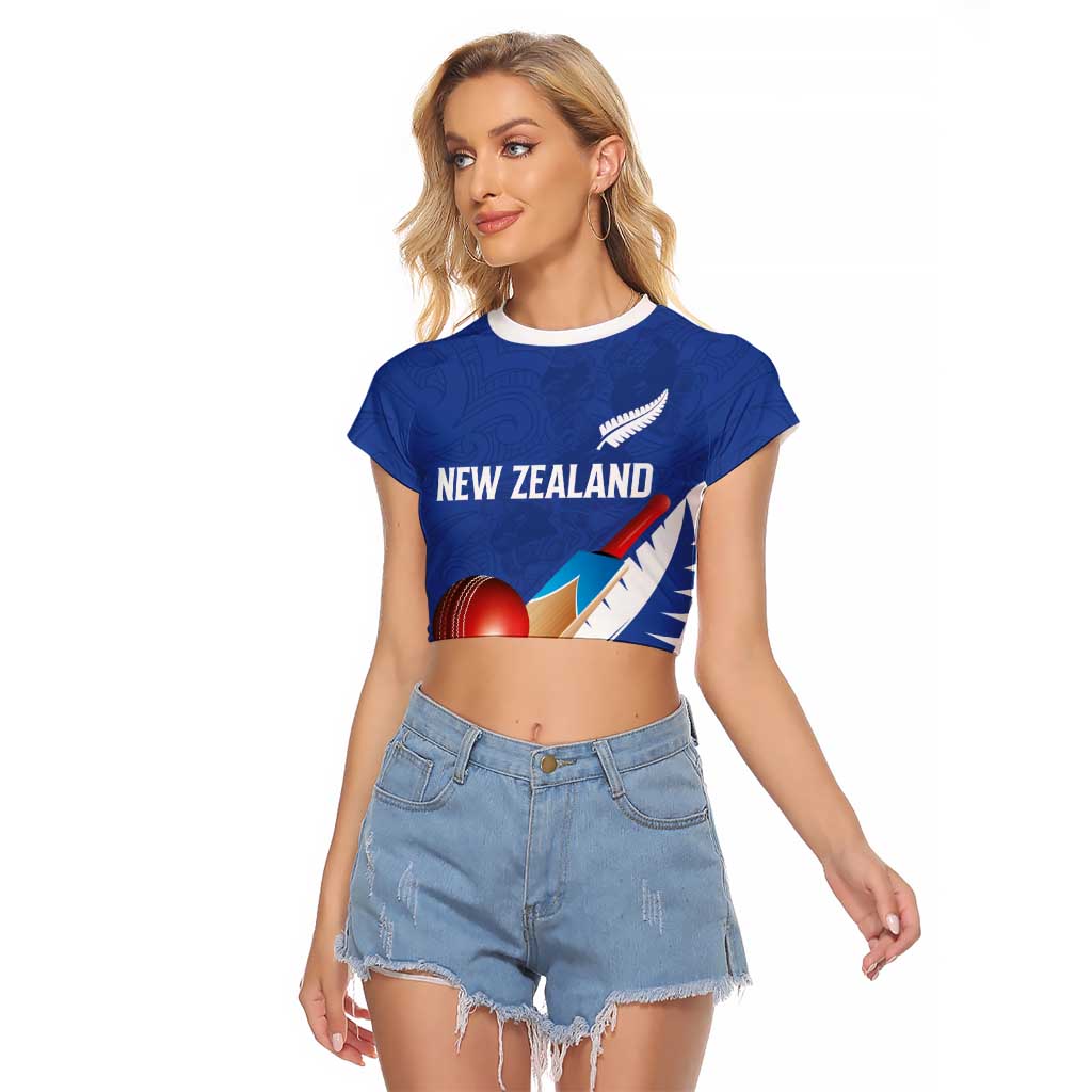 Custom New Zealand Cricket Raglan Cropped T Shirt Kiwi Birds Haka Dance Blue Fern Sporty Style