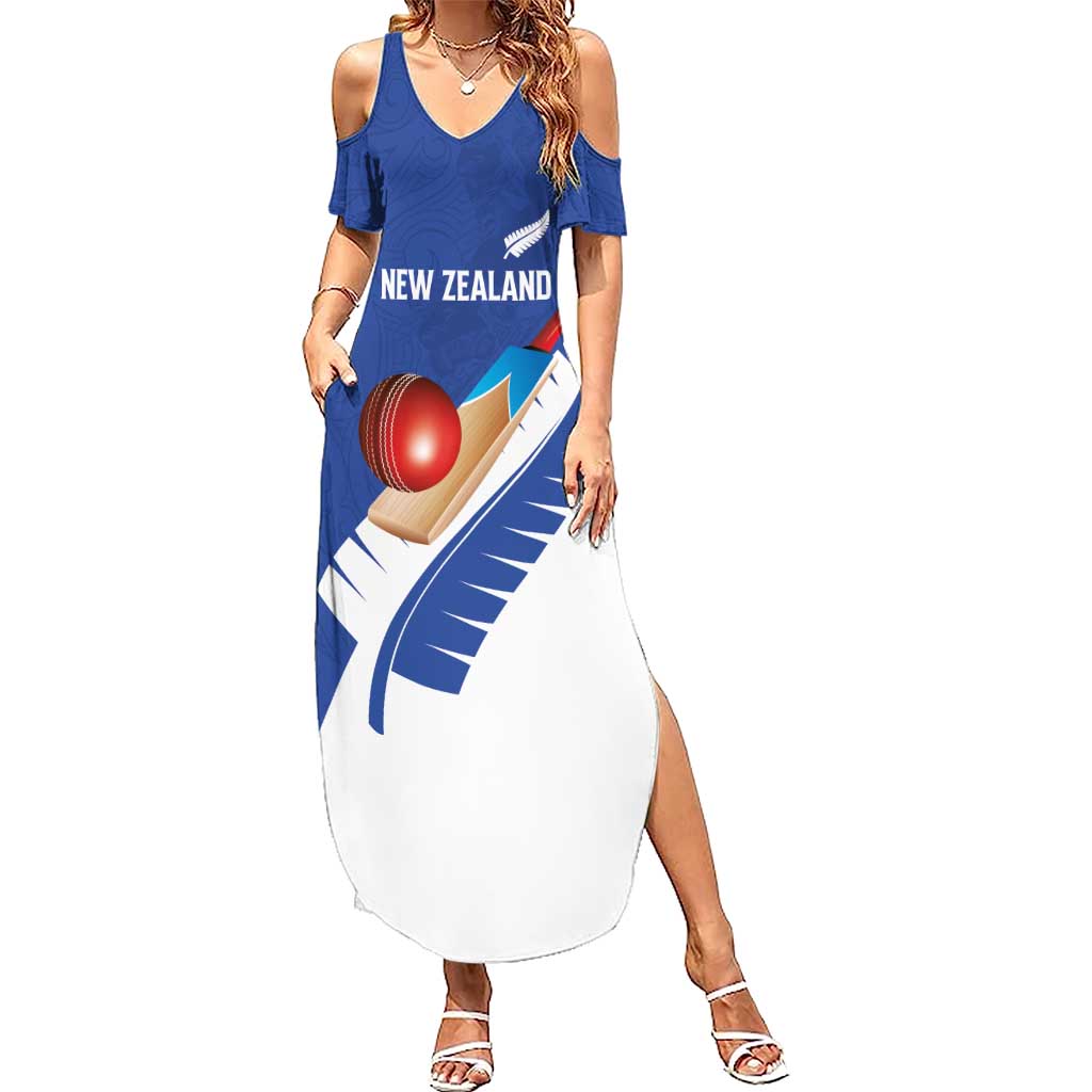 Custom New Zealand Cricket Summer Maxi Dress Kiwi Birds Haka Dance Blue Fern Sporty Style