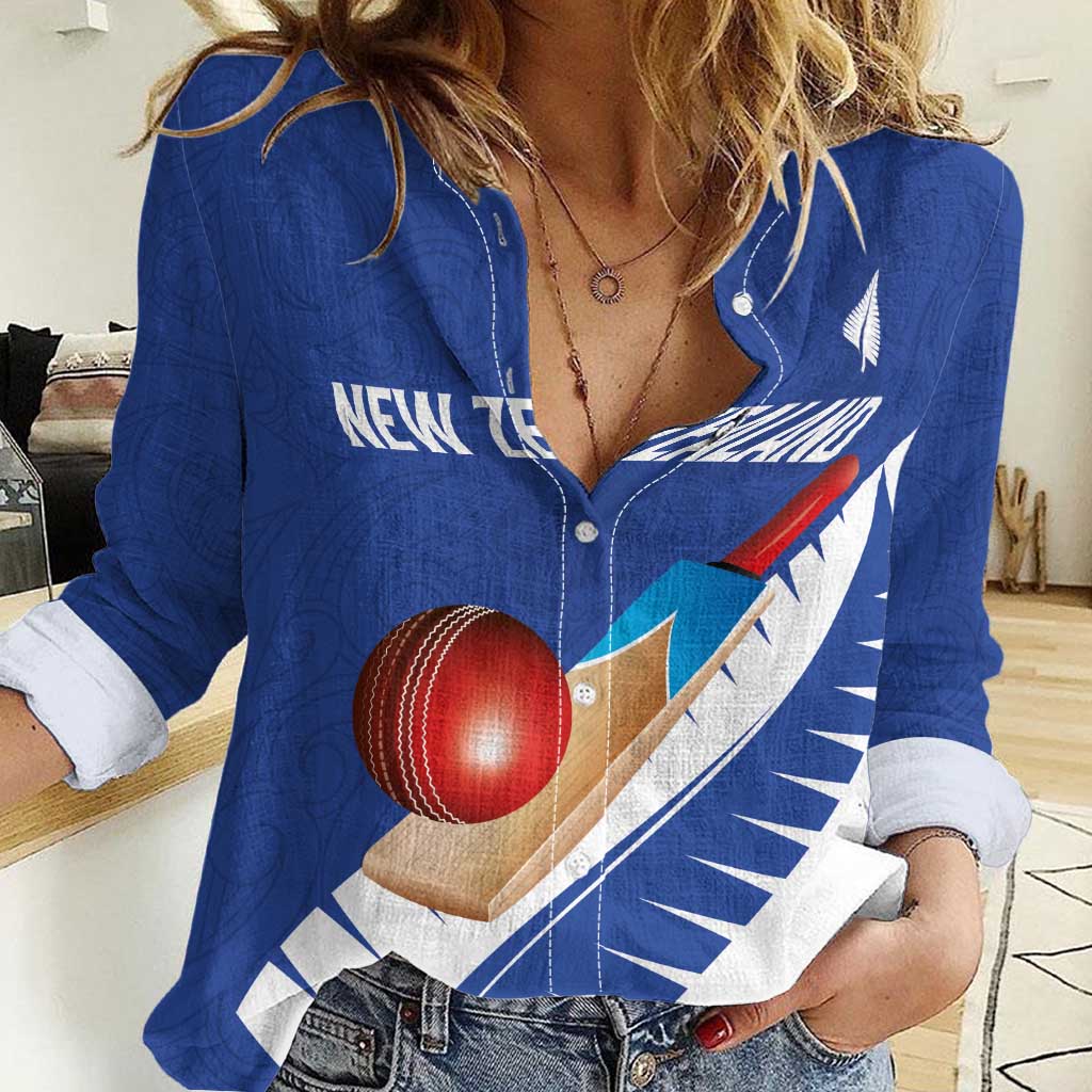 Custom New Zealand Cricket Women Casual Shirt Kiwi Birds Haka Dance Blue Fern Sporty Style