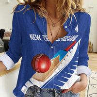 Custom New Zealand Cricket Women Casual Shirt Kiwi Birds Haka Dance Blue Fern Sporty Style