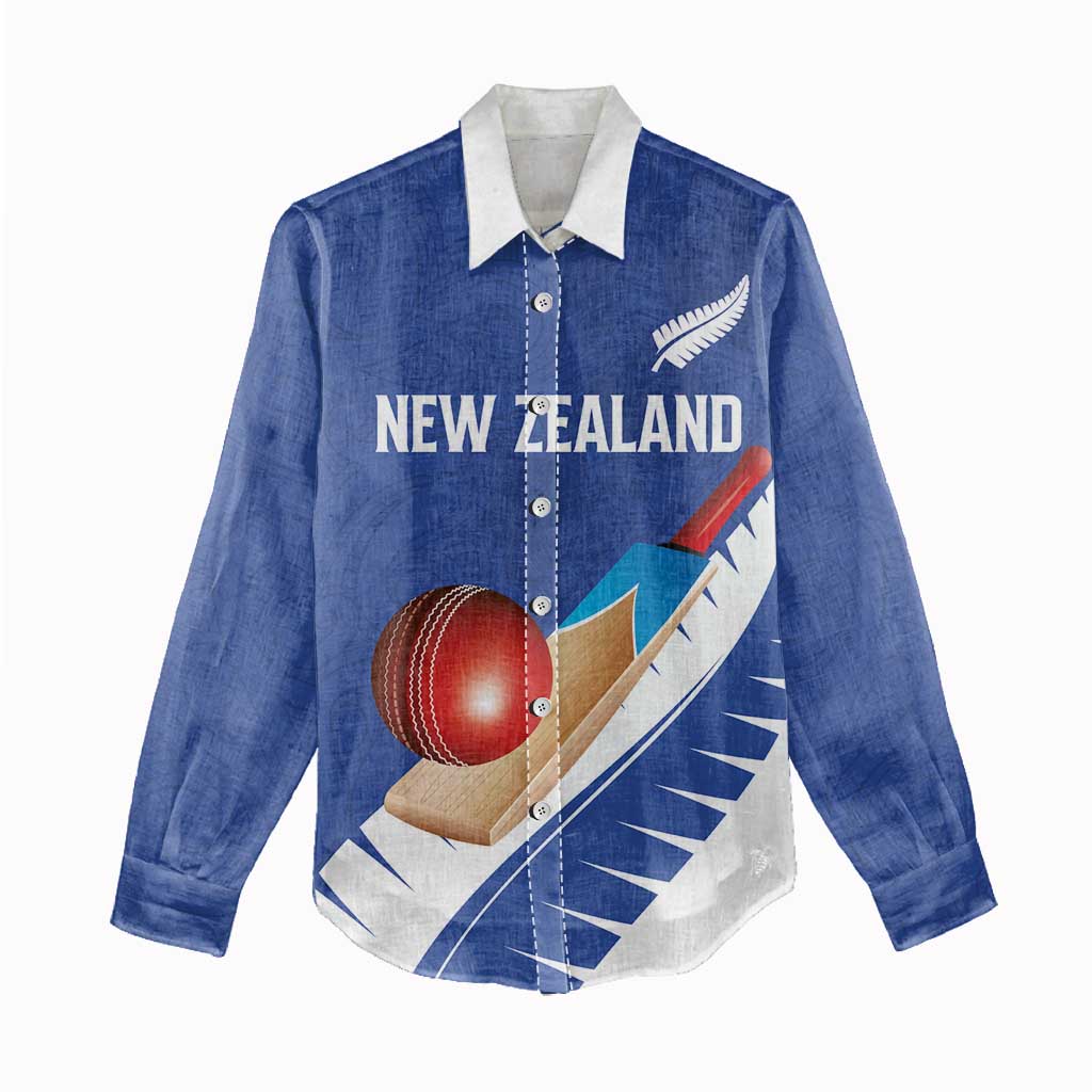 Custom New Zealand Cricket Women Casual Shirt Kiwi Birds Haka Dance Blue Fern Sporty Style