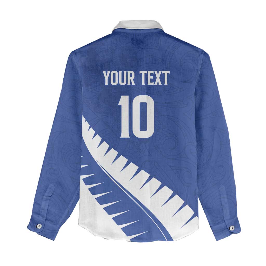 Custom New Zealand Cricket Women Casual Shirt Kiwi Birds Haka Dance Blue Fern Sporty Style